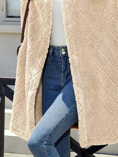 Texture Button Up Dropped Shoulder Coat eprolo