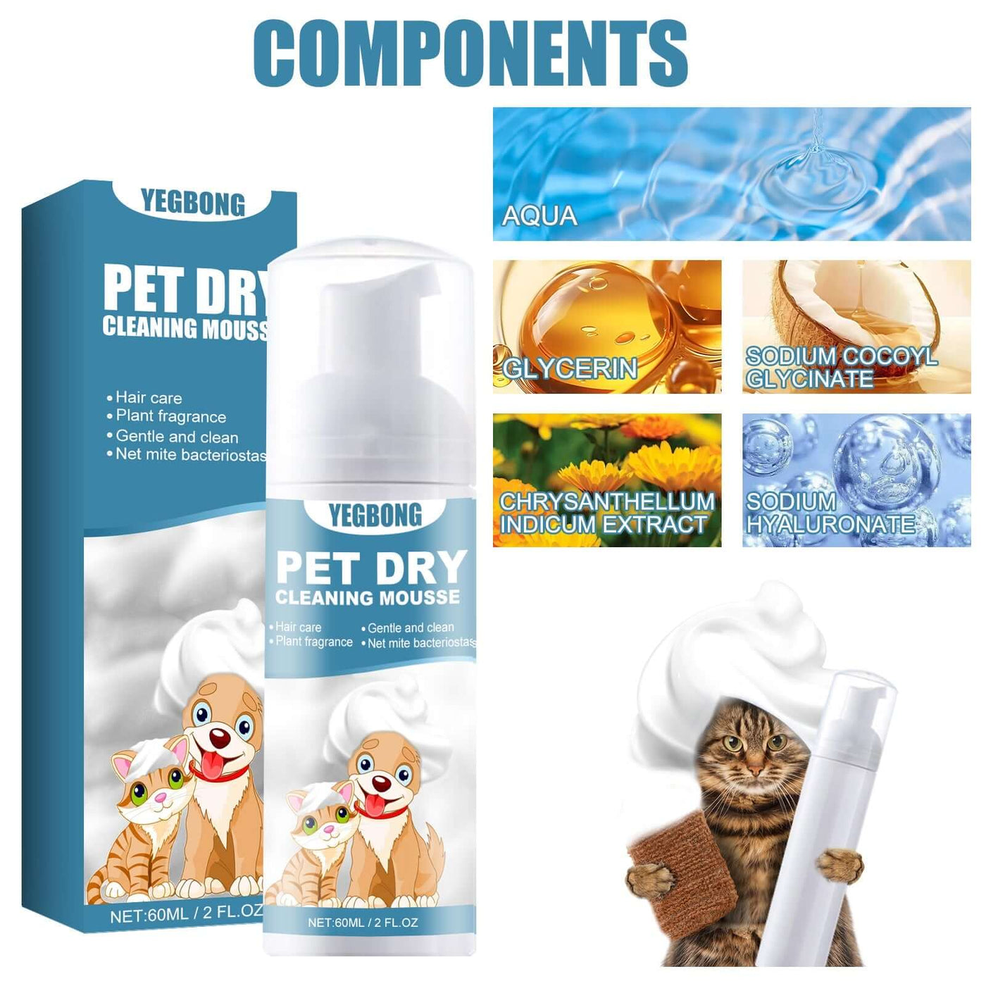 Pet Dry Cleaning Mousse Body Wash For Young Cats And Dogs Wash Free To Remove Odor And Smooth Hair Cleaning eprolo