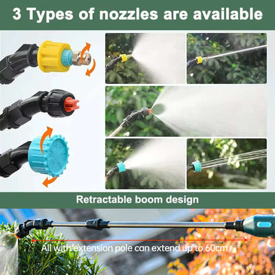 2400mAh Portable Electric Sprayer Wand. 3 nozzles, high - pressure, for garden plant watering. eprolo