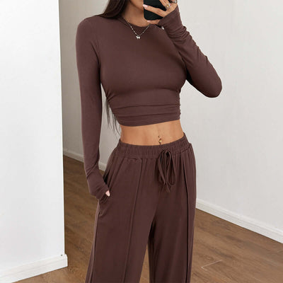 Sports style high elasticity long sleeved wide leg pants set eprolo