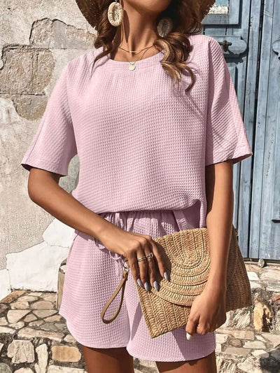 Waffle-Knit Half Sleeve Top and Shorts Set eprolo