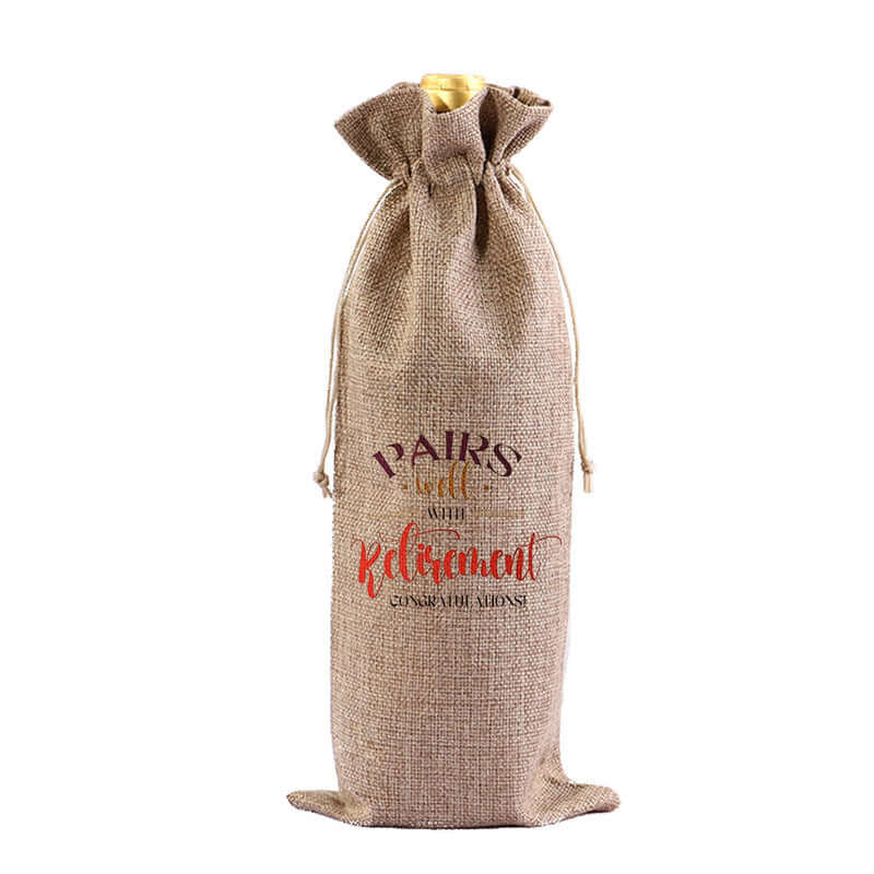 Red Wine Bag for Retirement Celebration: Party Wine Packaging Bag, Imitation Linen Drawstring Pouch, Gift Bag eprolo