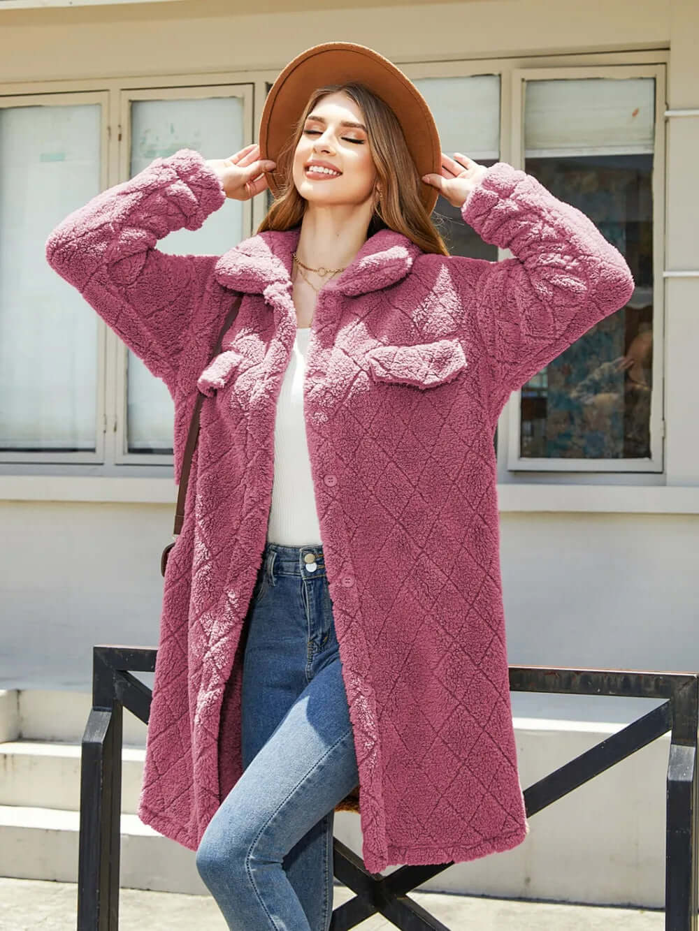 Texture Button Up Dropped Shoulder Coat eprolo