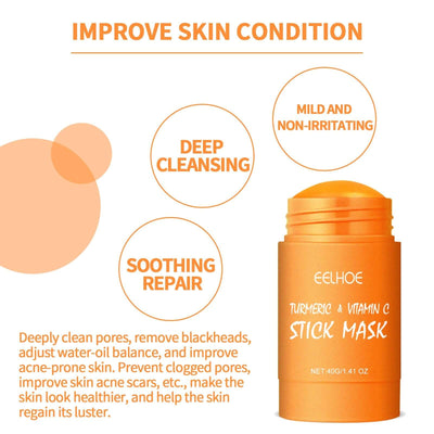 Ginger Yellow Mud Facial Mask Stick, Acne Removing Pore Shrinking Cleaning Solid Facial Mask eprolo