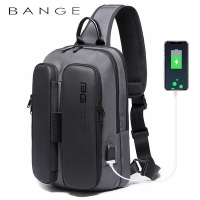 BANGE New Fashion Trend Leisure Outdoor Technology USB Cool Shoulder Bag Chest Bag for Men eprolo
