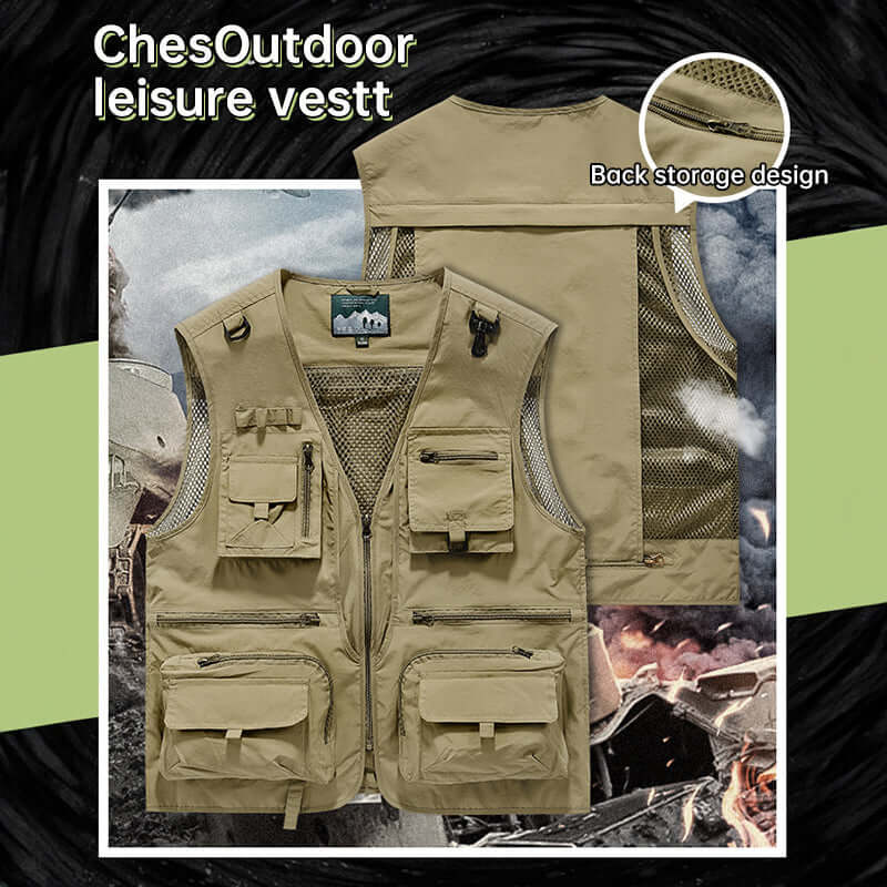 Men’s Summer Tactical Vest: 14-Pocket, Mesh, Ideal for Hiking, Fishing, Photography & Work eprolo