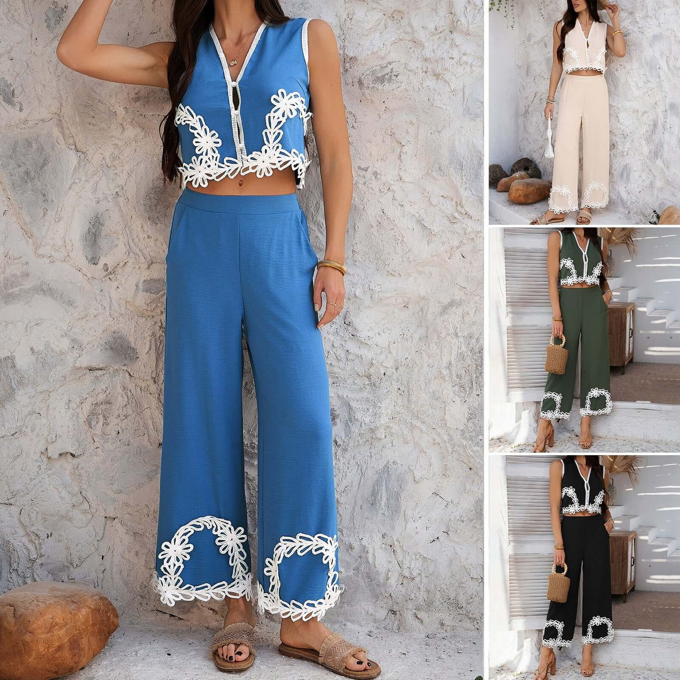 Leisure vacation storm Mishia geometric contrasting pants set for women eprolo