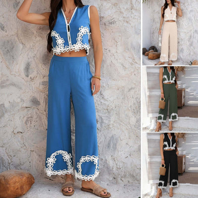 Leisure vacation storm Mishia geometric contrasting pants set for women eprolo