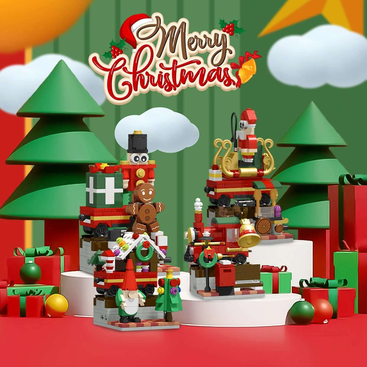Christmas Building Blocks, 24 Days Countdown Calendars Blind Box, Christmas Trains Santa Claus Railcar Building Bricks eprolo