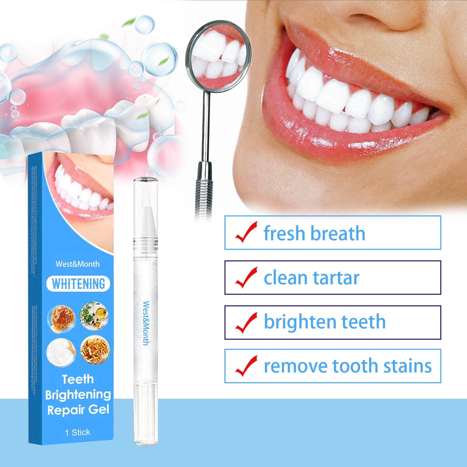 Teeth Brightening Repair Gel, Oral Care Beauty Cleaning Teeth White Brightening Pen eprolo
