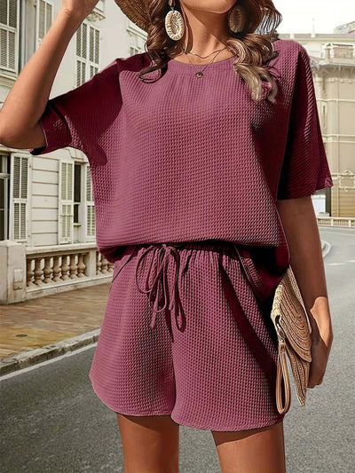 Waffle-Knit Half Sleeve Top and Shorts Set eprolo