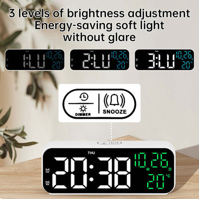 Digital Alarm Clock with Temp, Date, Week. Night Mode. Voice - controlled. 12/24H LED eprolo