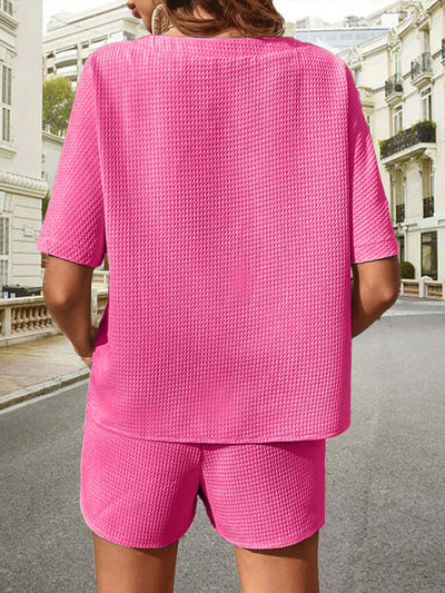 Waffle-Knit Half Sleeve Top and Shorts Set eprolo