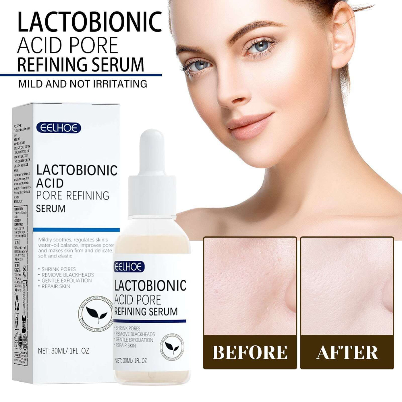 Lactosyl Acid Pore Narrowing Essence Skin Elastic Delicate Cleansing Blackhead Skin Care Essence eprolo