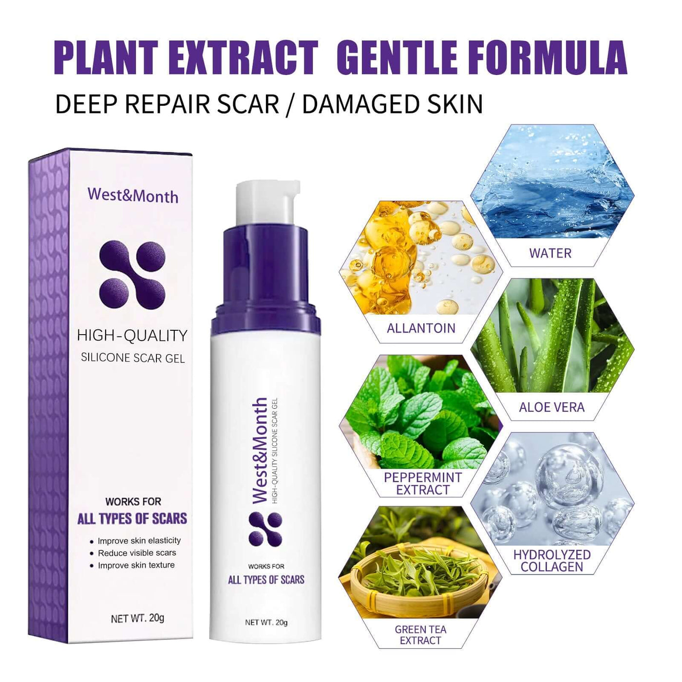 High-quality Silicone Scar Gel, Lighten Acne Mark Scar Repair Skin Smoothing Care Cream eprolo