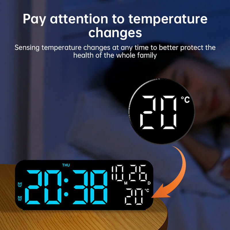Digital Alarm Clock with Temp, Date, Week. Night Mode. Voice - controlled. 12/24H LED eprolo