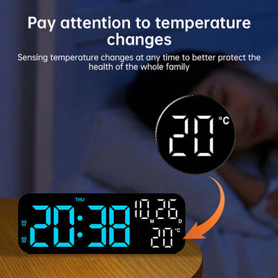Digital Alarm Clock with Temp, Date, Week. Night Mode. Voice - controlled. 12/24H LED eprolo