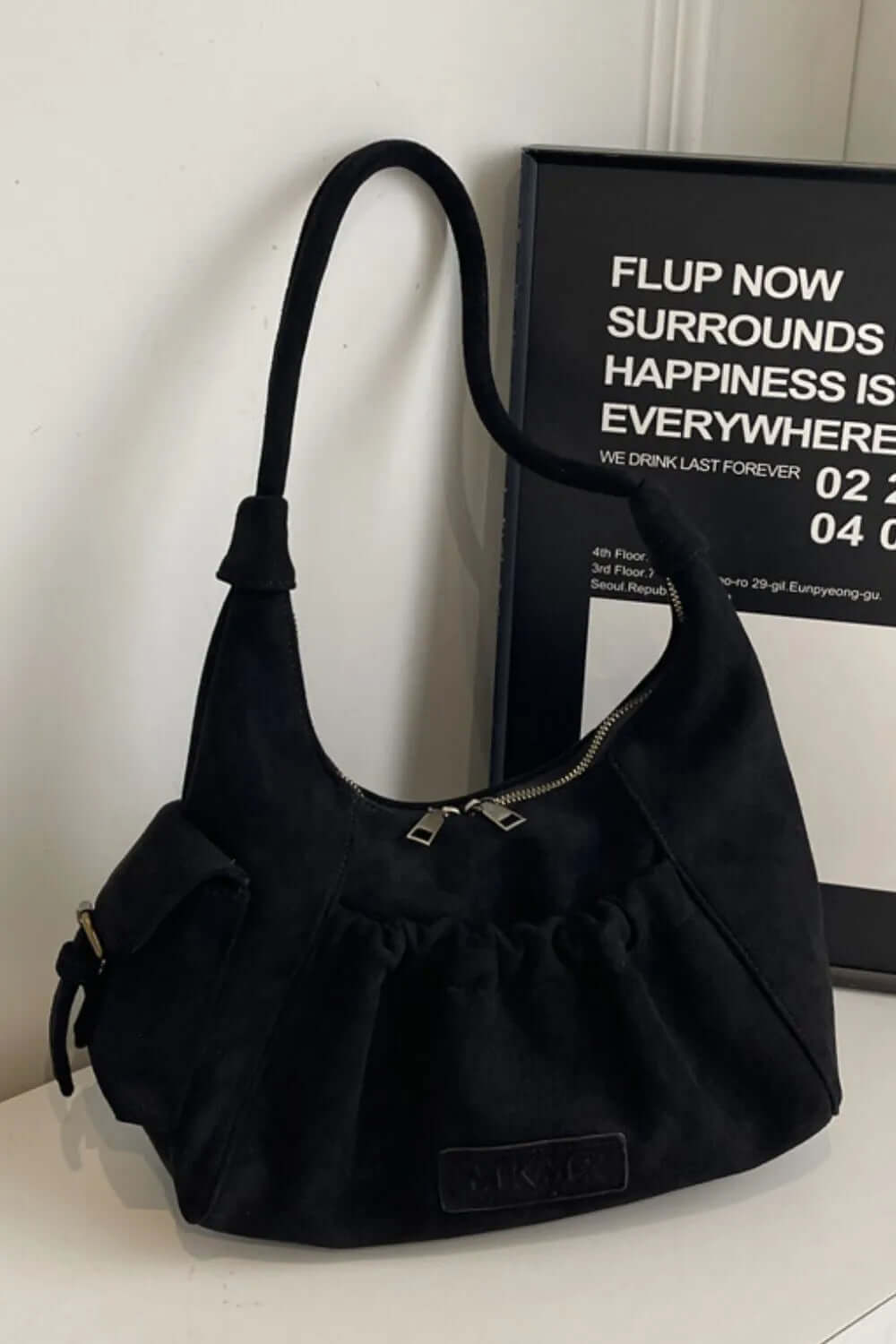 Ruched Suede Handbag with Zipper eprolo