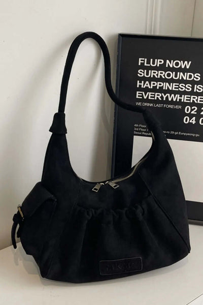 Ruched Suede Handbag with Zipper eprolo