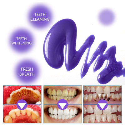 Purple Whitening Toothpaste, Clean Stains Gums Care Breath Fresh White Toothpaste eprolo
