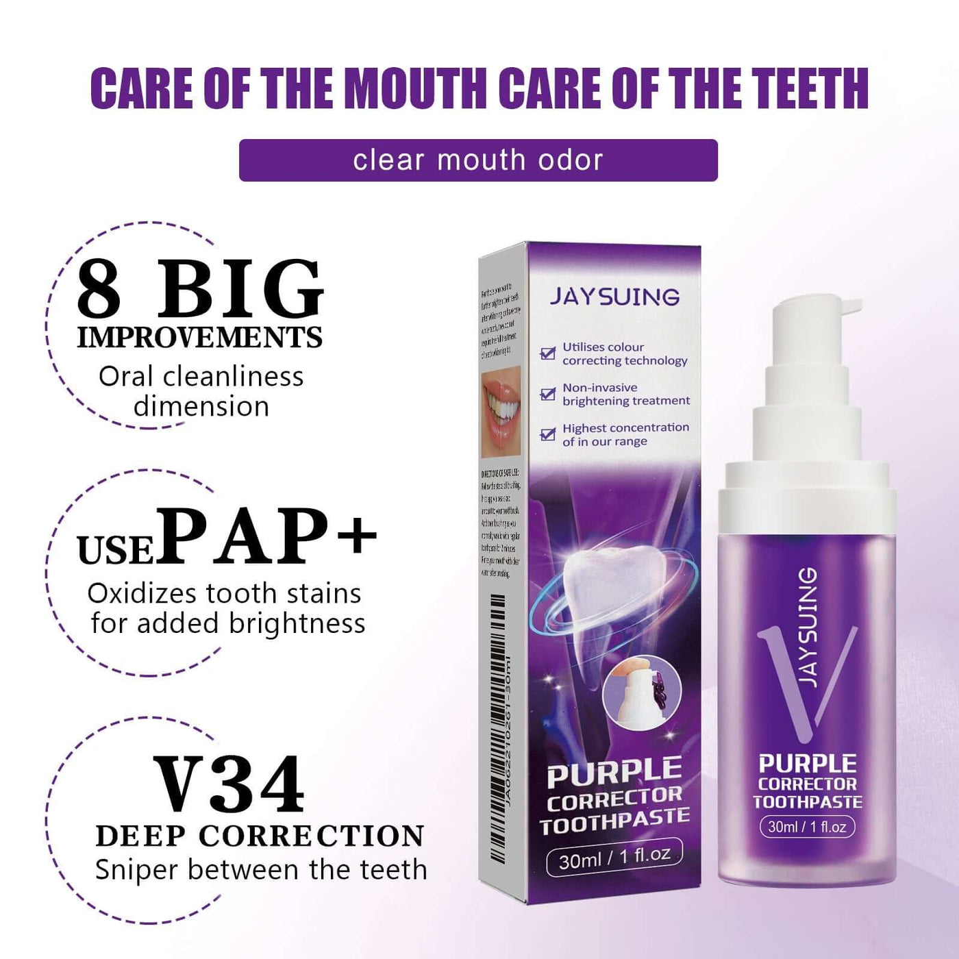 Purple Brightening White Toothpaste, Cleaning Stains Fresh Breath Brightening And Whitening Teeth Toothpaste eprolo