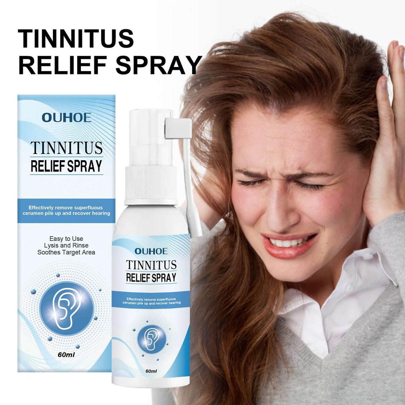 Tinnitus Relief Spray, Relieves Ear Discomfort Earplugs Earwax Cleaning Ear Care Spray eprolo