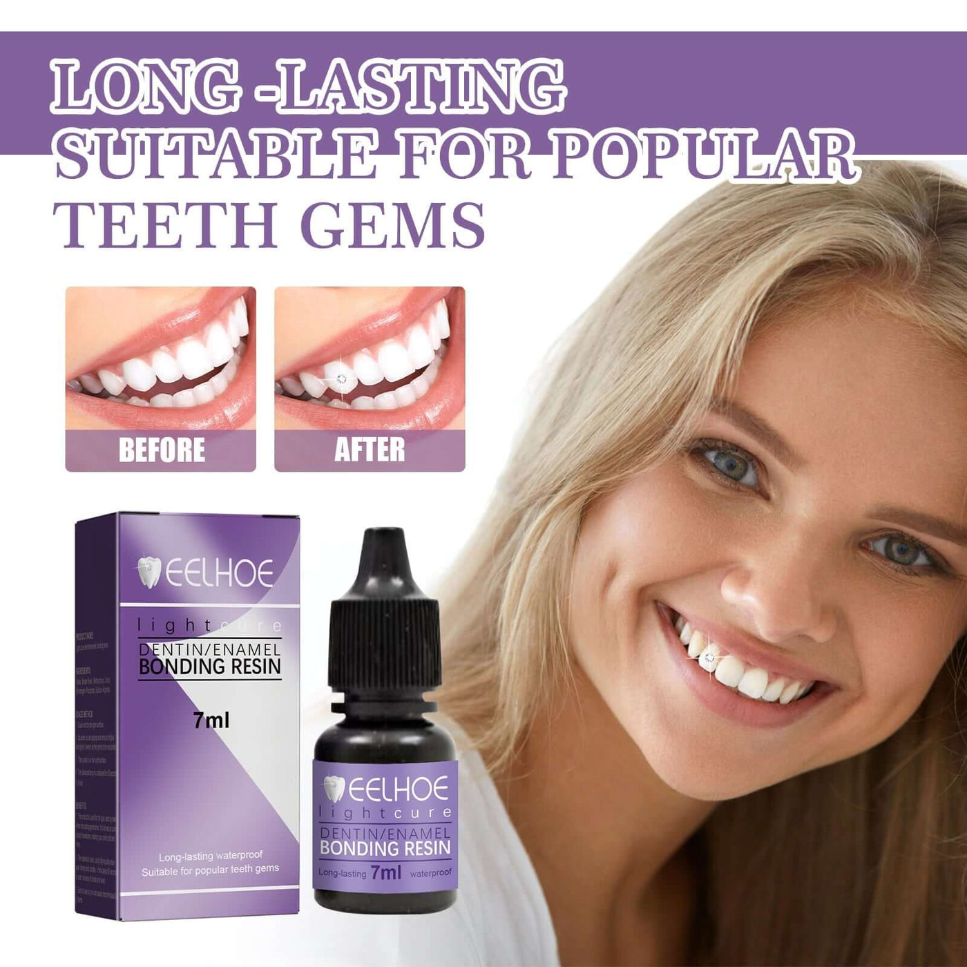 Tooth Gem Decorative Glue, DIY Fashionable Jewelry Bonding Teeth Gems Light Cured Adhesive Glue eprolo