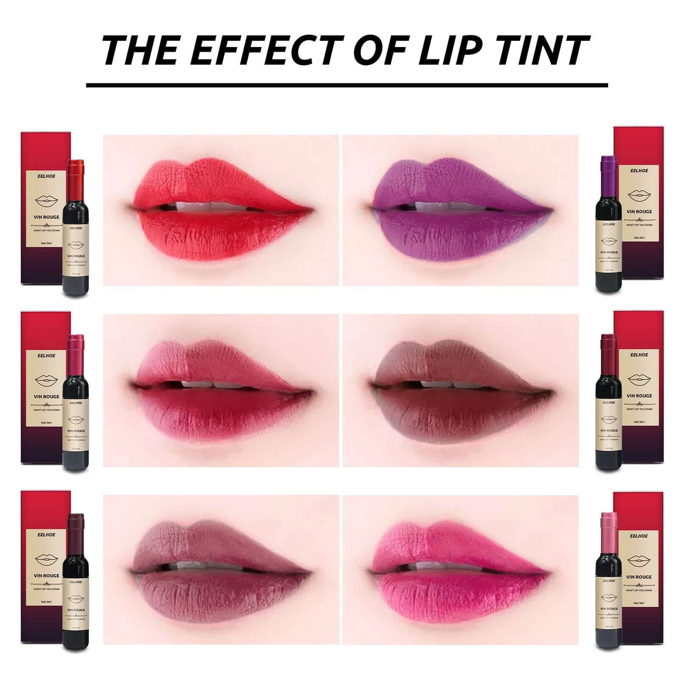 Vin Rouge Lip Tint, Non-Stick Cup Color Development Portable Waterproof Non-Fading Moisturizing Red Wine Bottle Lip Glaze eprolo