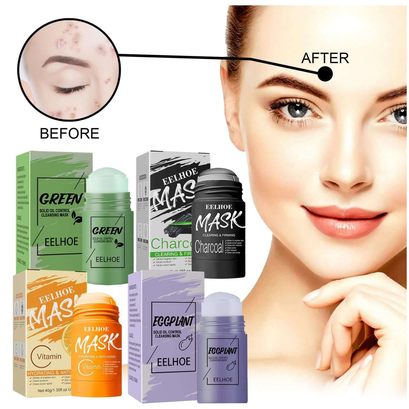 Green Tea And Eggplant Solid Mask, Facial Deep Cleansing, Moisturizing And Firming Skin Smear Mud Mask Stick eprolo