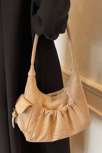 Ruched Suede Handbag with Zipper eprolo