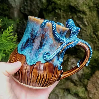 Handmade Deep Blue Octopus Mug. For Hot & Cold Drinks eprolo