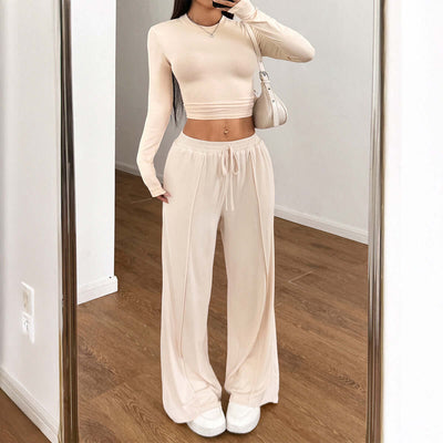 Sports style high elasticity long sleeved wide leg pants set eprolo