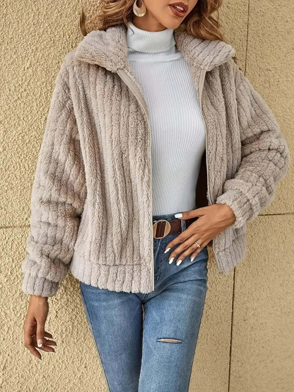 Plush Zip Up Long Sleeve Jacket eprolo