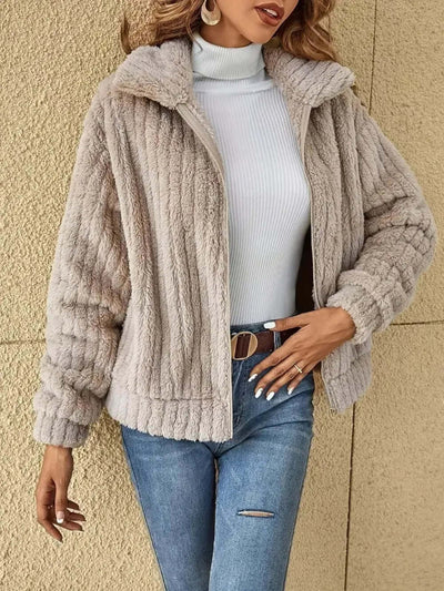 Plush Zip Up Long Sleeve Jacket eprolo