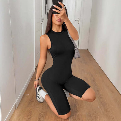 Sports style high elasticity solid color shorts jumpsuit eprolo