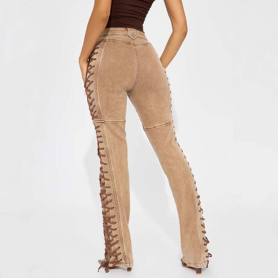 European And American Fashion Women's Wear Bandage Drawstring Hot Girl Jeans Dropshipman
