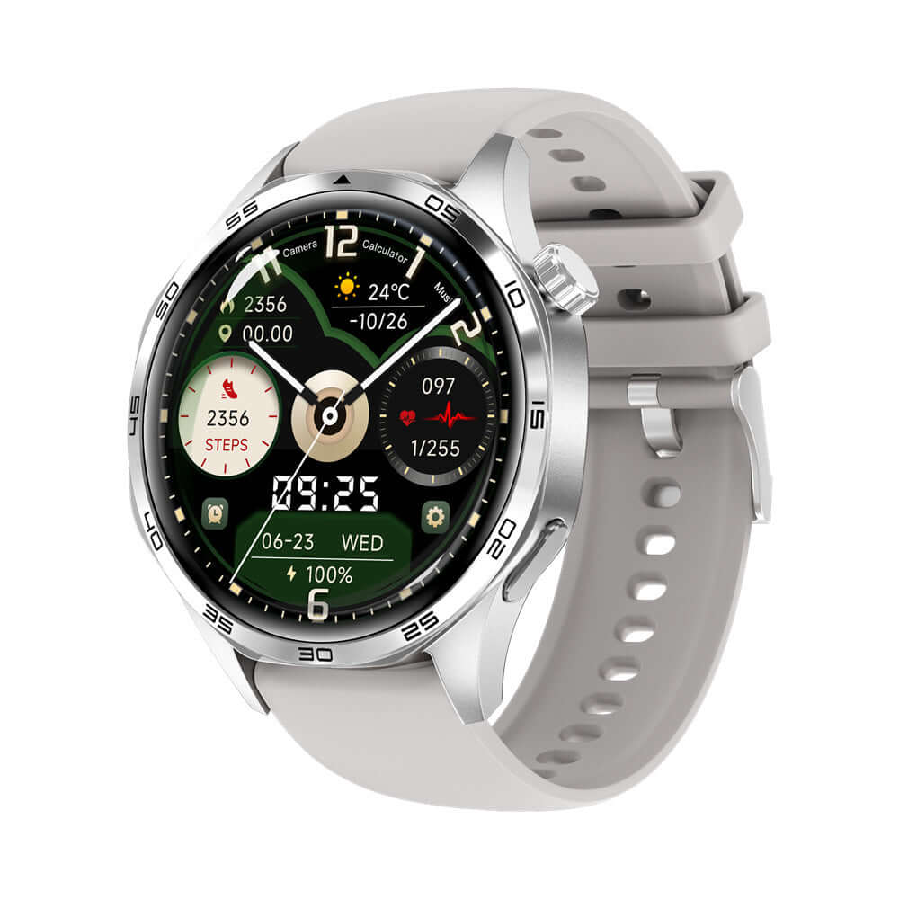 WATCH5 PRO Smart Watch in silver with fitness tracking, Bluetooth calling, heart rate monitor, and touch operation.