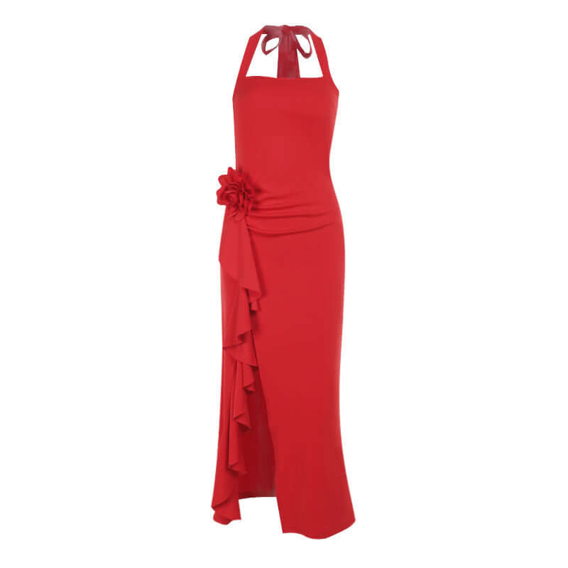 Elegant Slim Three-dimensional Flower Split Dress Astrazona