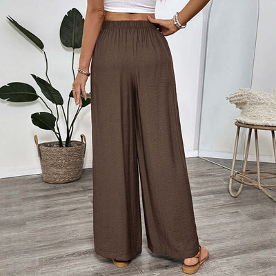 Casual Simple Style Lace-up Embroidered Loose Wide-leg Pants eprolo