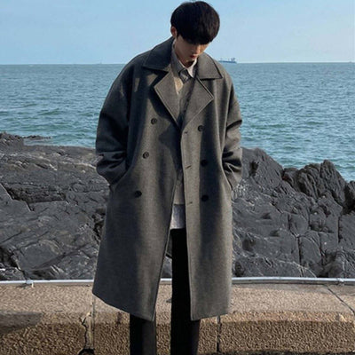 Winter Woolen Men's Mid-length Over-the-knee Suit Collar Double Breasted Woolen Trench Coat Thickened eprolo