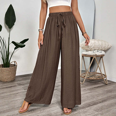 Casual Simple Style Lace-up Embroidered Loose Wide-leg Pants eprolo