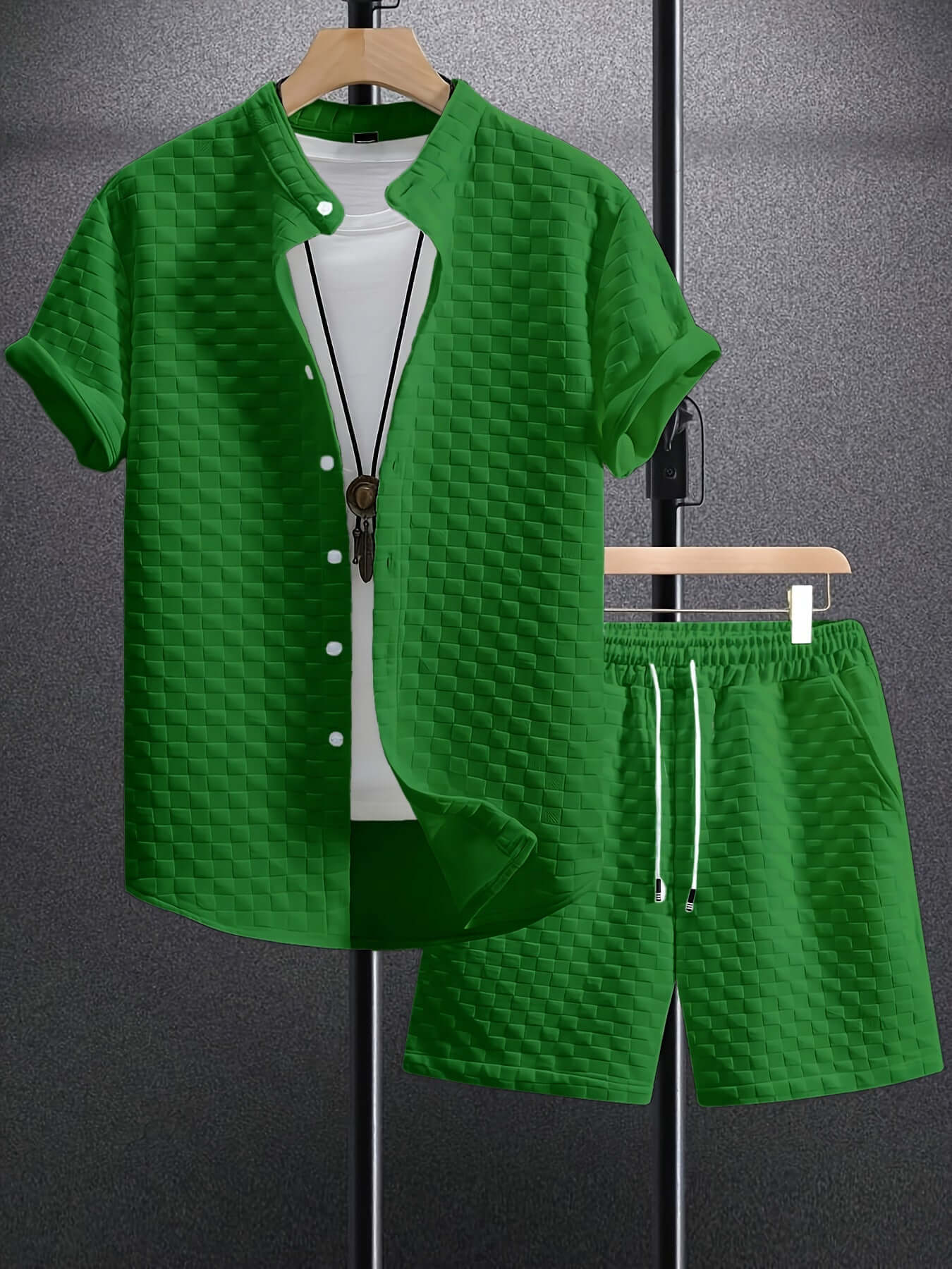 Men's Jacquard Casual Short Sleeve Shirt Outfit eprolo