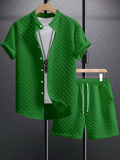 Men's Jacquard Casual Short Sleeve Shirt Outfit eprolo