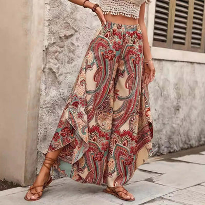 Elegant High Waist Casual Bohemian Vacation Style Wide Leg Pants eprolo