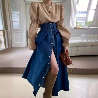 Fashion Slimming Single-breasted Denim Skirt eprolo