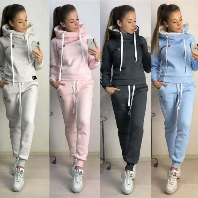 Women's Fleece Leather Seal Long Sleeve Hooded Casual Sports Suit eprolo