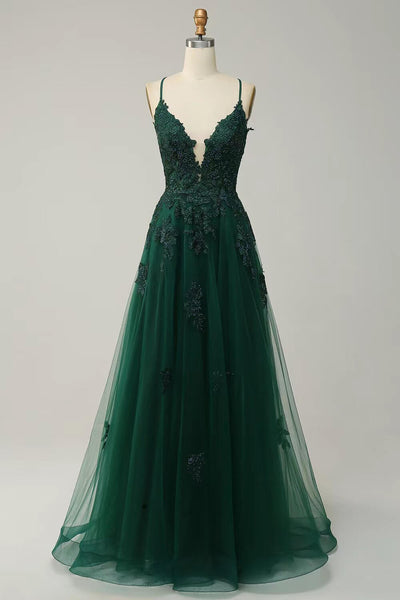 Elegant long evening dress with spaghetti straps