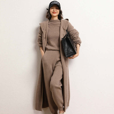 Long Below Knee Thickening Hooded Sweater Horn Button Trench Coat eprolo