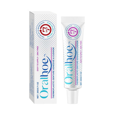 ORALHOE thermoplastic denture fixing glue tube and box, 20g, designed for improved comfort in denture wear.