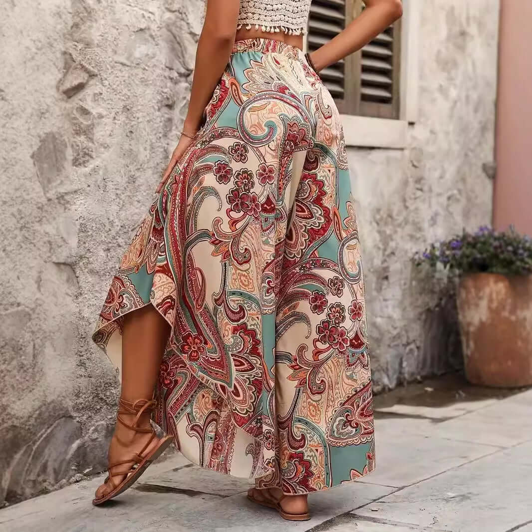 Elegant High Waist Casual Bohemian Vacation Style Wide Leg Pants eprolo